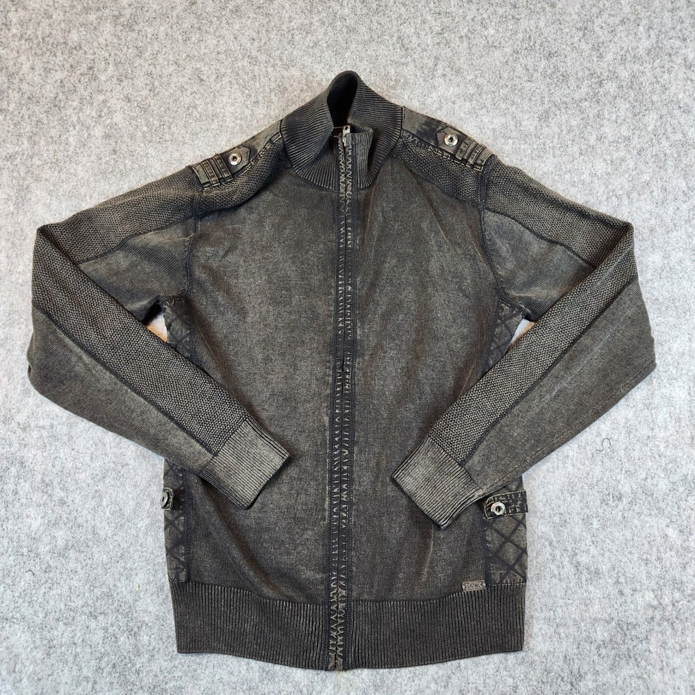 Buckle Black Full Zip Sweater Mens M Black Acid Military Moto Streetwear Biker